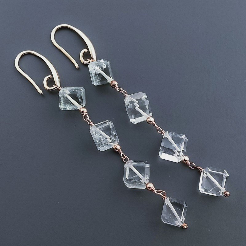 Orecchini In Argento 925 A Nodo Orafo Oro Rosa Con Ametista Verde (Prasiolite) Cubetti Sfaccettato A Mano