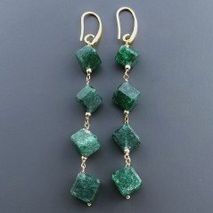 Orecchini In Argento 925 A Nodo Orafo Dorato Con Avventurina Verde Cubetti Sfaccettato A Mano