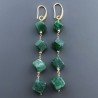 Orecchini In Argento 925 A Nodo Orafo Dorato Con Avventurina Verde Cubetti Sfaccettato A Mano