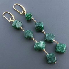 Orecchini In Argento 925 A Nodo Orafo Dorato Con Avventurina Verde Cubetti Sfaccettato A Mano