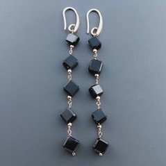 Orecchini In Argento 925 A Nodo Orafo Oro Rosa Con Spinello Nero Cubetti Sfaccettato A Mano