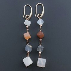 Orecchini In Argento 925 A Nodo Orafo Oro Rosa Con Pietra Di Luna Multi Cubetti Sfaccettato A Mano