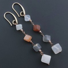 Orecchini In Argento 925 A Nodo Orafo Oro Rosa Con Pietra Di Luna Multi Cubetti Sfaccettato A Mano