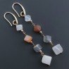 Orecchini In Argento 925 A Nodo Orafo Oro Rosa Con Pietra Di Luna Multi Cubetti Sfaccettato A Mano