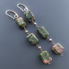 Orecchini In Argento 925 A Nodo Orafo Oro Rosa Con Unakite Taglio Laser Sassi Sfaccettato A Mano