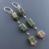 Orecchini In Argento 925 A Nodo Orafo Oro Rosa Con Unakite Taglio Laser Sassi Sfaccettato A Mano