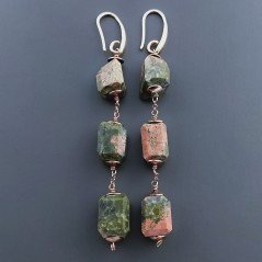 Orecchini In Argento 925 A Nodo Orafo Oro Rosa Con Unakite Taglio Laser Sassi Sfaccettato A Mano
