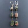Orecchini In Argento 925 A Nodo Orafo Oro Rosa Con Unakite Taglio Laser Sassi Sfaccettato A Mano