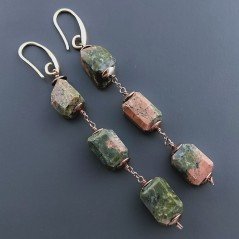 Orecchini In Argento 925 A Nodo Orafo Oro Rosa Con Unakite Taglio Laser Sassi Sfaccettato A Mano