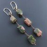 Orecchini In Argento 925 A Nodo Orafo Oro Rosa Con Unakite Taglio Laser Sassi Sfaccettato A Mano