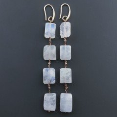 Orecchini In Argento 925 A Nodo Orafo Oro Rosa Con Labradorite Bianca Rettangolo Briolette Sfaccettato A Mano