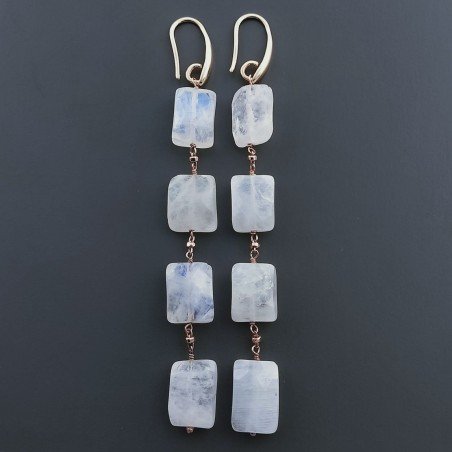 Orecchini In Argento 925 A Nodo Orafo Oro Rosa Con Labradorite Bianca Rettangolo Briolette Sfaccettato A Mano