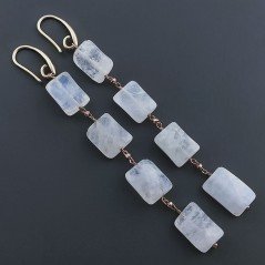 Orecchini In Argento 925 A Nodo Orafo Oro Rosa Con Labradorite Bianca Rettangolo Briolette Sfaccettato A Mano