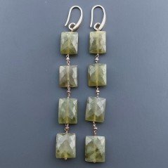 Orecchini In Argento 925 A Nodo Orafo Oro Rosa Con Olivina (Peridoto) Rettangolo Briolette Sfaccettato A Mano