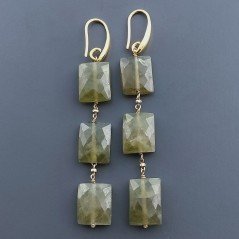 Orecchini In Argento 925 A Nodo Orafo Dorato Con Olivina (Peridoto) Rettangolo Briolette Sfaccettato A Mano