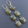 Orecchini In Argento 925 A Nodo Orafo Dorato Con Olivina (Peridoto) Rettangolo Briolette Sfaccettato A Mano