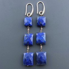 Orecchini In Argento 925 A Nodo Orafo Oro Rosa Con Lapis Lazuli Rettangolo Briolette Sfaccettato A Mano