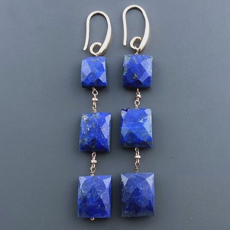 Orecchini In Argento 925 A Nodo Orafo Oro Rosa Con Lapis Lazuli Rettangolo Briolette Sfaccettato A Mano