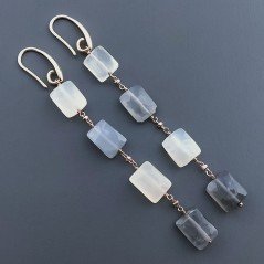 Orecchini In Argento 925 A Nodo Orafo Oro Rosa Con Pietra Di Luna Multi Rettangolo Briolette Sfaccettato A Mano