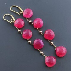 Orecchini In Argento 925 A Nodo Orafo Dorato Con Calcedonio Fucsia Goccia Briolette Sfaccettato A Mano
