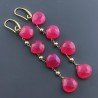 Orecchini In Argento 925 A Nodo Orafo Dorato Con Calcedonio Fucsia Goccia Briolette Sfaccettato A Mano