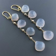 Orecchini In Argento 925 A Nodo Orafo Dorato Con Calcedonio Grigio Goccia Briolette Sfaccettato A Mano