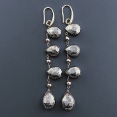 Orecchini In Argento 925 A Nodo Orafo Oro Rosa Con Pirite Naturale Goccia Briolette Sfaccettato A Mano