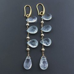 Orecchini In Argento 925 A Nodo Orafo Dorato Con Acquamarina Naturale Goccia Briolette Sfaccettato A Mano