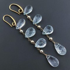 Orecchini In Argento 925 A Nodo Orafo Dorato Con Acquamarina Naturale Goccia Briolette Sfaccettato A Mano