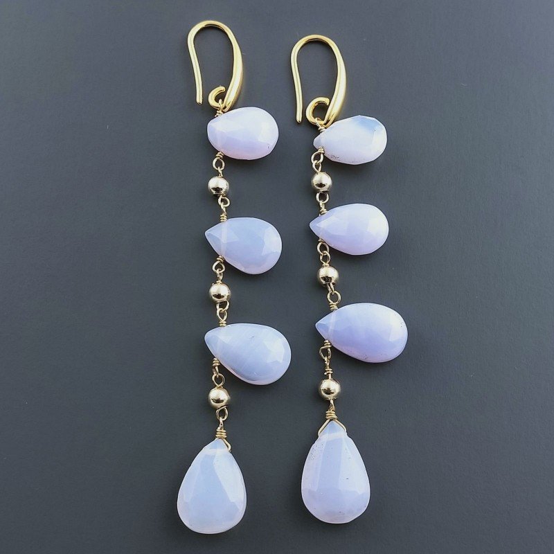 Orecchini In Argento 925 A Nodo Orafo Dorato Con Quarzo Lavanda Goccia Briolette Sfaccettato A Mano