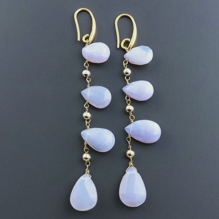 Orecchini In Argento 925 A Nodo Orafo Dorato Con Quarzo Lavanda Goccia Briolette Sfaccettato A Mano