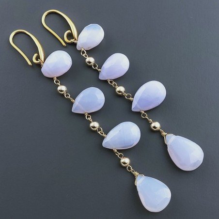 Orecchini In Argento 925 A Nodo Orafo Dorato Con Quarzo Lavanda Goccia Briolette Sfaccettato A Mano