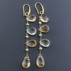 Orecchini In Argento 925 A Nodo Orafo Dorato Con Quarzo Citrino Goccia Briolette Sfaccettato A Mano