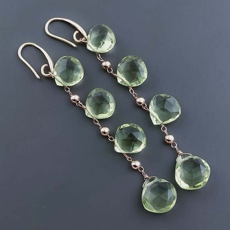 Orecchini In Argento 925 A Nodo Orafo Oro Rosa Con Ametista Verde Idrotermale Goccia Briolette Sfaccettato A Mano