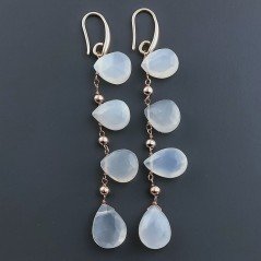 Orecchini In Argento 925 A Nodo Orafo Oro Rosa Con Pietra Di Luna (Adularia) Goccia Briolette Sfaccettato A Mano
