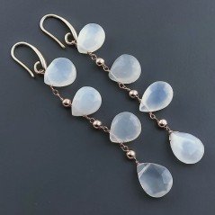 Orecchini In Argento 925 A Nodo Orafo Oro Rosa Con Pietra Di Luna (Adularia) Goccia Briolette Sfaccettato A Mano