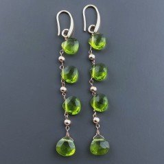 Orecchini In Argento 925 A Nodo Orafo Oro Rosa Con Olivina (Peridoto) Idrotermale Goccia Briolette Sfaccettato A Mano