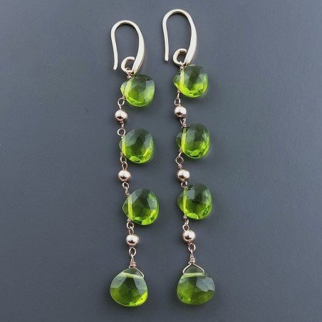 Orecchini In Argento 925 A Nodo Orafo Oro Rosa Con Olivina (Peridoto) Idrotermale Goccia Briolette Sfaccettato A Mano