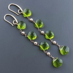 Orecchini In Argento 925 A Nodo Orafo Oro Rosa Con Olivina (Peridoto) Idrotermale Goccia Briolette Sfaccettato A Mano