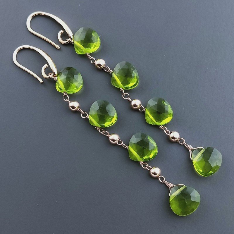 Orecchini In Argento 925 A Nodo Orafo Oro Rosa Con Olivina (Peridoto) Idrotermale Goccia Briolette Sfaccettato A Mano