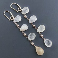 Orecchini In Argento 925 A Nodo Orafo Oro Rosa Con Quarzo Rutillato Oro Goccia Briolette Sfaccettato A Mano