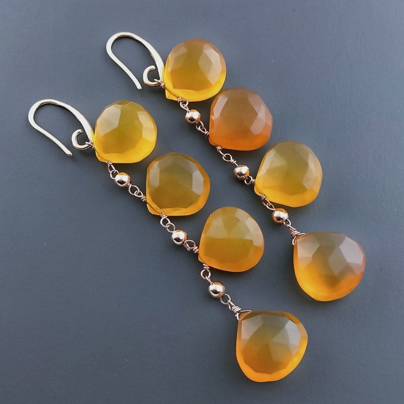 Orecchini In Argento 925 A Nodo Orafo Oro Rosa Con Calcedonio Giallo Goccia Briolette Sfaccettato A Mano