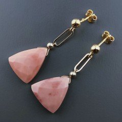 Orecchini Graffetta In Argento 925 A Nodo Orafo Dorato Con Rhodonite Rosa Triangolo Briolette Sfaccettato A Mano