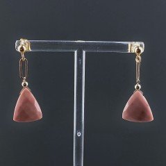 Orecchini Graffetta In Argento 925 A Nodo Orafo Dorato Con Rhodonite Rosa Triangolo Briolette Sfaccettato A Mano