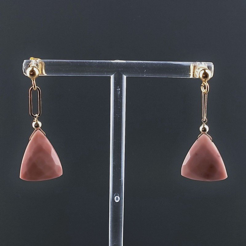 Orecchini Graffetta In Argento 925 A Nodo Orafo Dorato Con Rhodonite Rosa Triangolo Briolette Sfaccettato A Mano