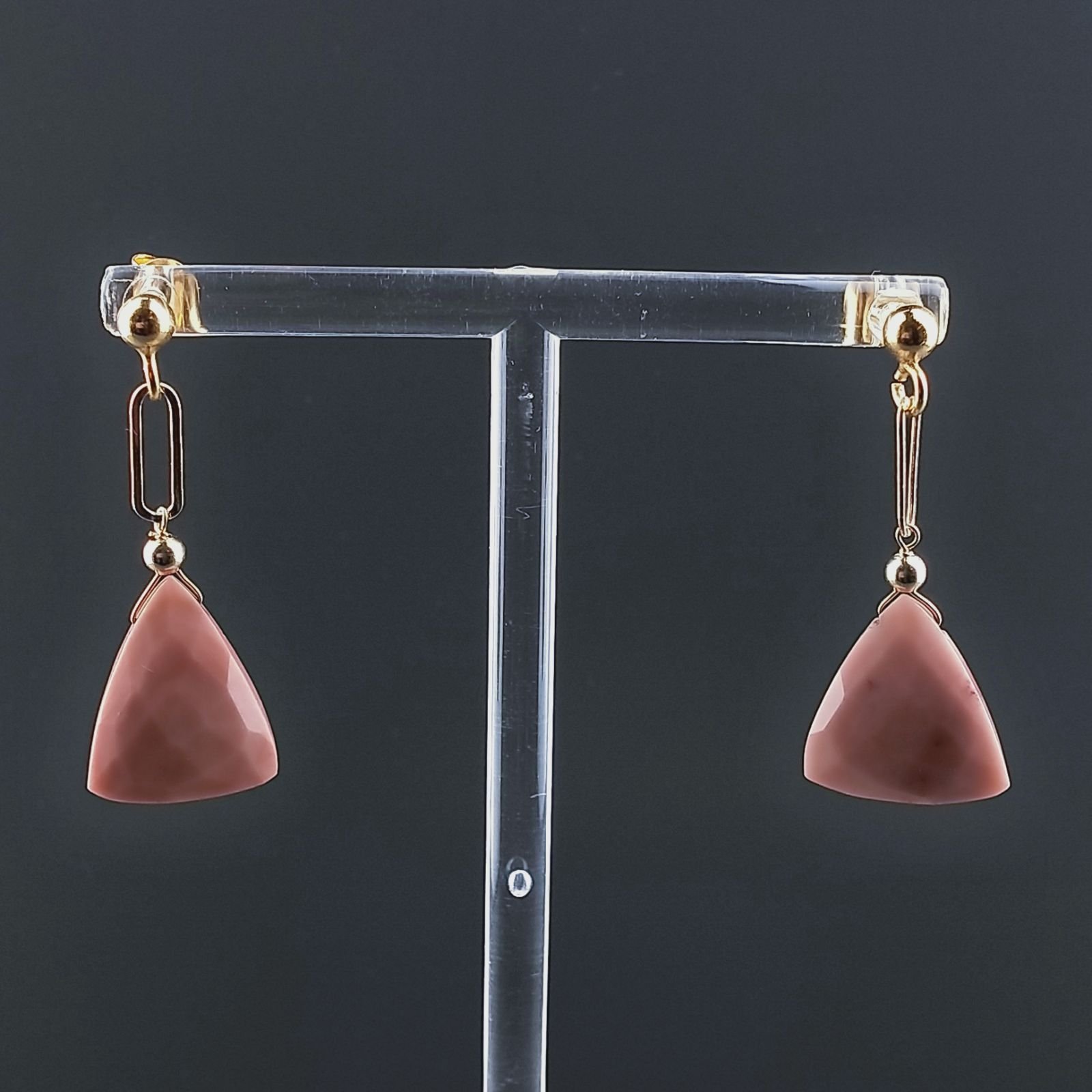 Orecchini Graffetta In Argento 925 A Nodo Orafo Dorato Con Rhodonite Rosa Triangolo Briolette Sfaccettato A Mano