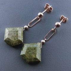 Orecchini Graffetta In Argento 925 A Nodo Orafo Oro Rosa Con Serpentite Diamante Briolette Sfaccettato A Mano
