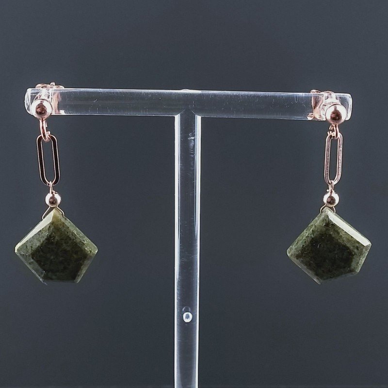 Orecchini Graffetta In Argento 925 A Nodo Orafo Oro Rosa Con Serpentite Diamante Briolette Sfaccettato A Mano