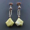 Orecchini Graffetta In Argento 925 A Nodo Orafo Oro Rosa Con Giada Limone Diamante Briolette Sfaccettato A Mano