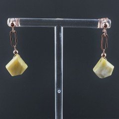 Orecchini Graffetta In Argento 925 A Nodo Orafo Oro Rosa Con Giada Limone Diamante Briolette Sfaccettato A Mano
